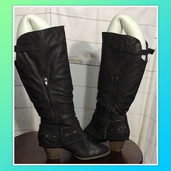 Pop Adrienne Riding Boots Block Heels Size 11M - Picture 1 of 5